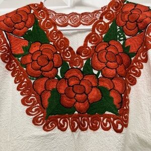 Embroidered Floral Women Top - Red and Green